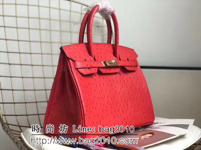 愛馬仕Hermes原版牛皮鴕鳥紋 Birkin 鉑金包 時尚手提包 0AM1019